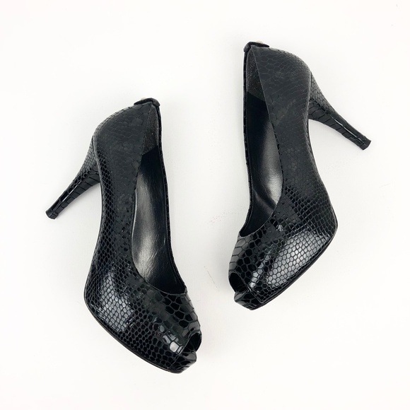 Stuart Weitzman Plainfield Snake-Embossed Peep-Toe Pump - Picture 5 of 16